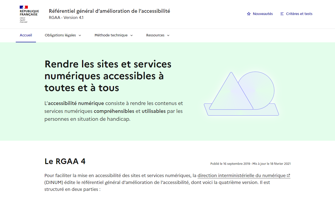 Capture d'écran de la page d'accueil de accessibilite.numerique.gouv.fr
